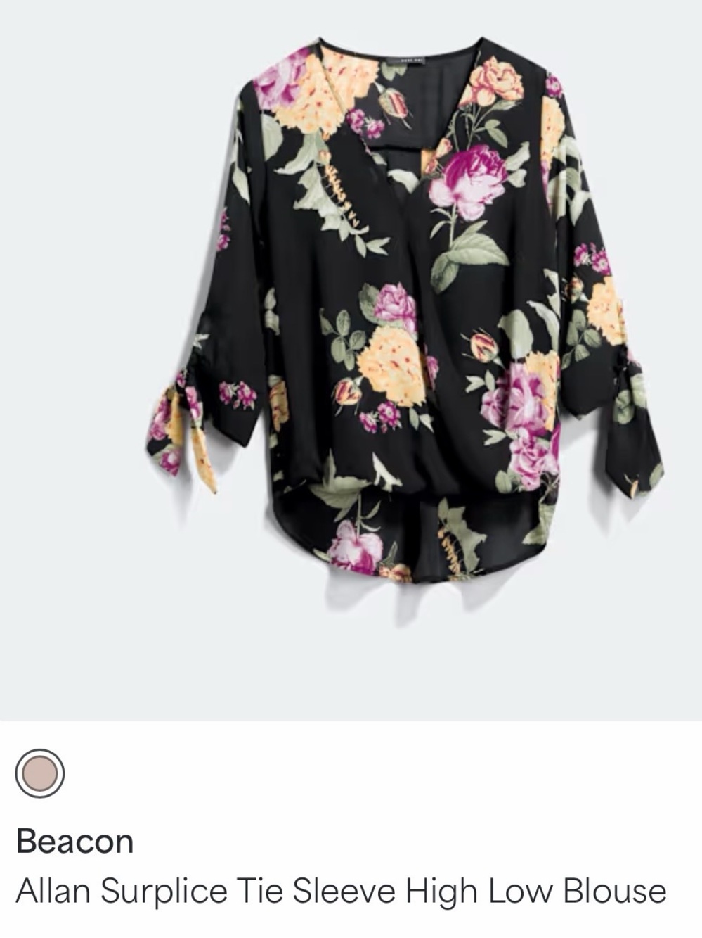 West Kei Black Floral V-Neck Blouse with Pink and Yellow Roses